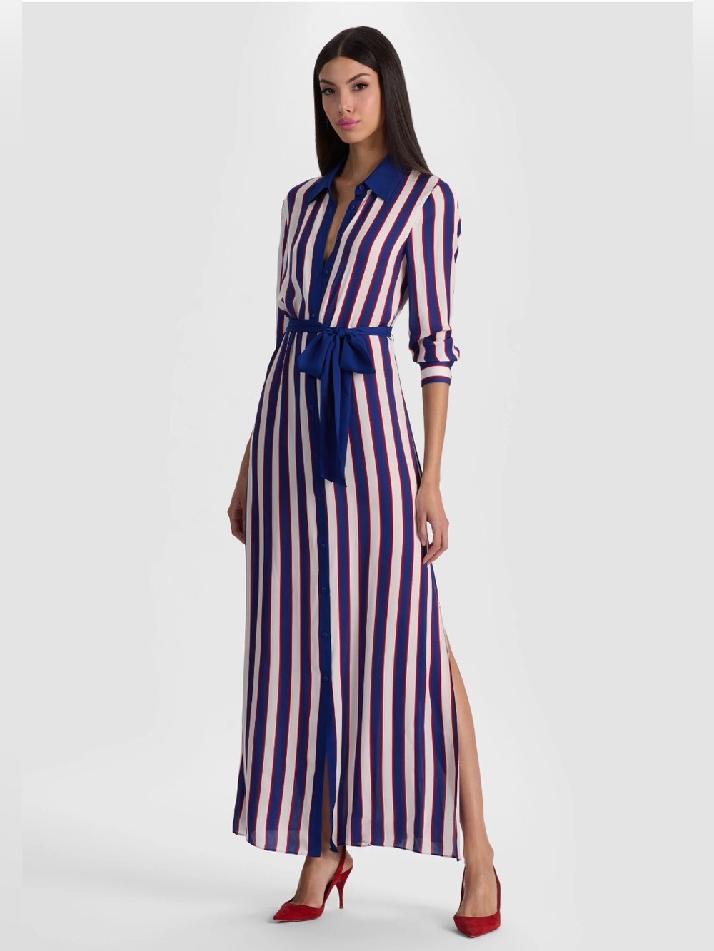 NWT Alice + Olivia Chassidy Maxi Shirt Dress Noveau Stripe NWT | M
